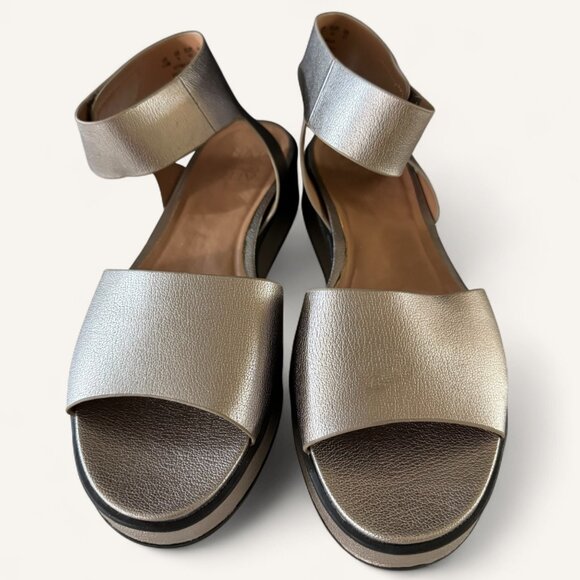 Metallic Platform Sandals 11 M Open Toe Adjustable Ankle Strap Padded Footbed - Picture 2 of 9